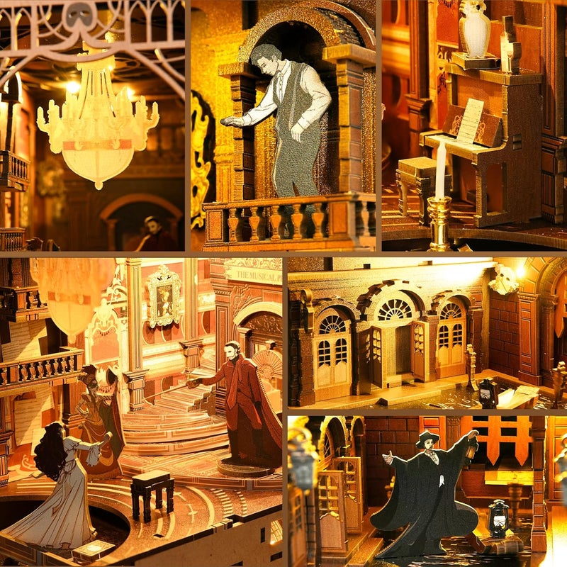 CCCDF Book Nook Kit, DIY Miniature Dollhouse Booknook Kit, 3D Wooden Puzzle Bookend Bookshelf Insert Decor with LED Light for Teens and Adults (Phantom of The Opera) - Image 4